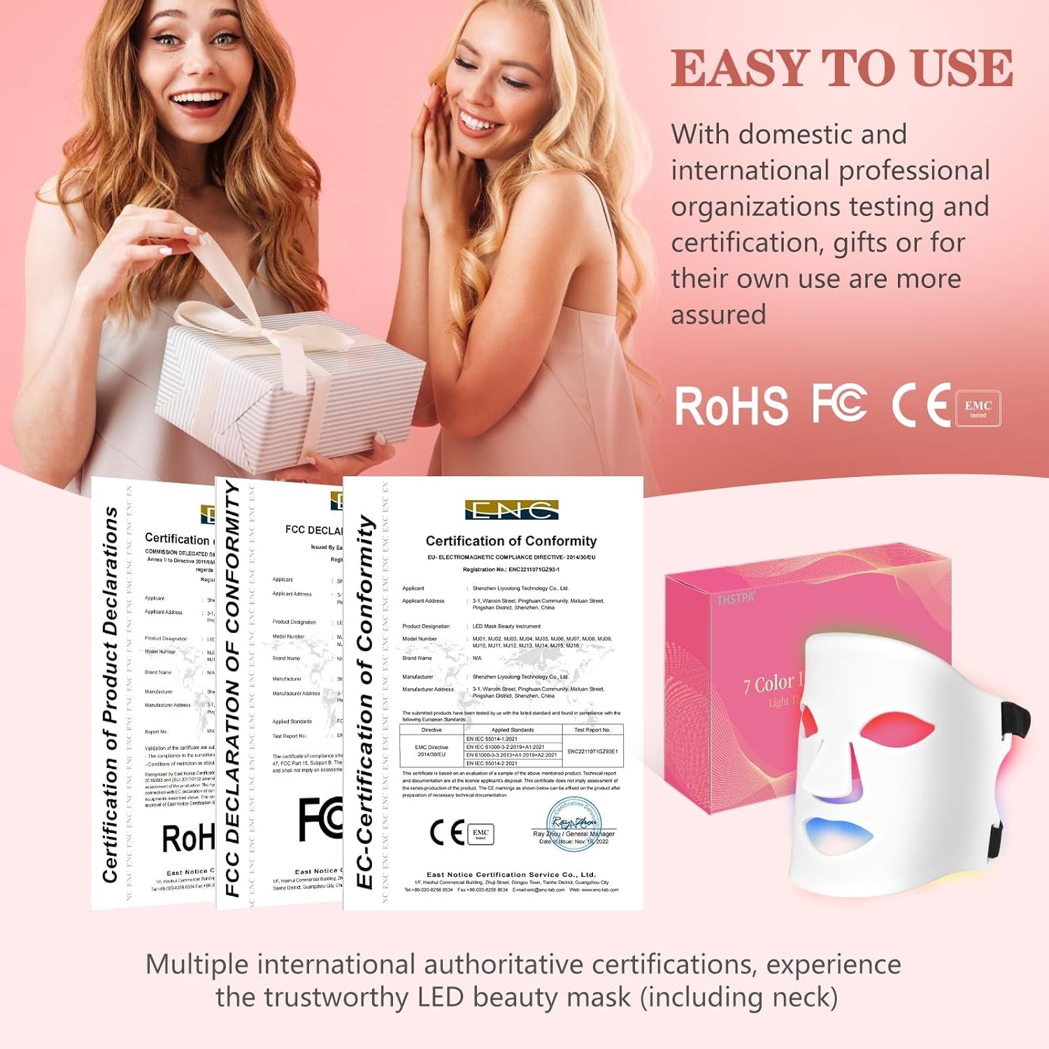 Led Face Mask Light Therapy,Red Light Therapy for Face and Neck,7 Colors LED Facial Skin Care Mask,5 Level Brightness Adjustment,309 LED Beads Can Be Used at Home,White