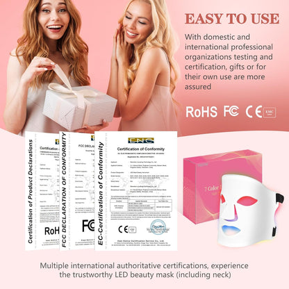Led Face Mask Light Therapy,Red Light Therapy for Face and Neck,7 Colors LED Facial Skin Care Mask,5 Level Brightness Adjustment,309 LED Beads Can Be Used at Home,White
